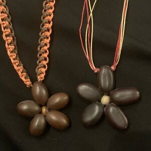 Handmade Brown Seed Flower Necklaces - Pair